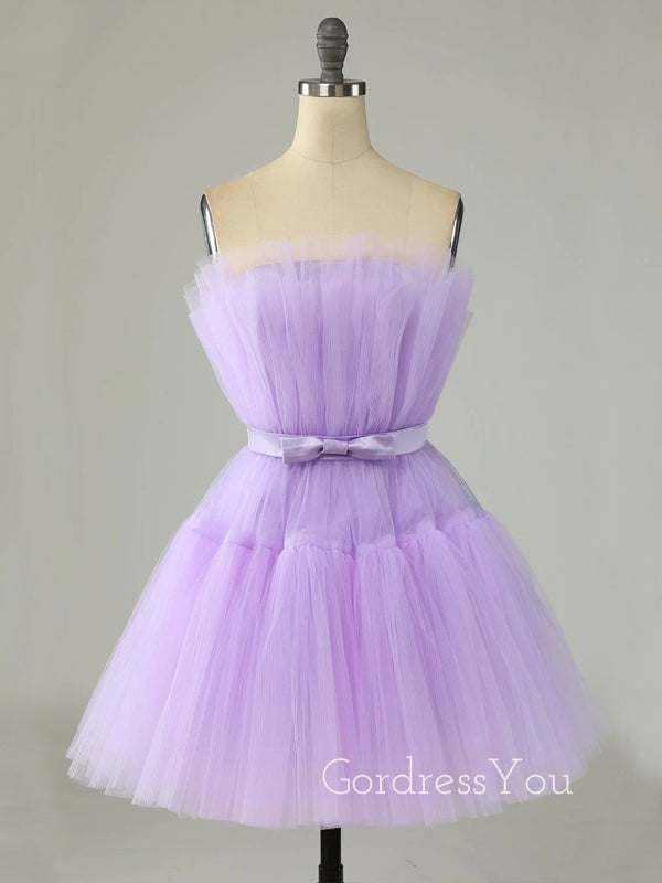 Simple A-line Tulle Strapless Short Homecoming Dresses, HM1103