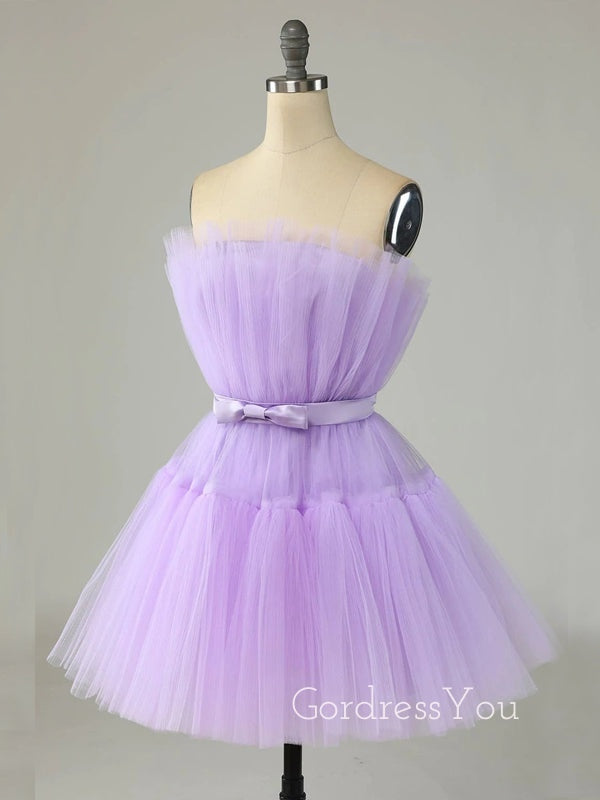 Simple A-line Tulle Strapless Short Homecoming Dresses, HM1103