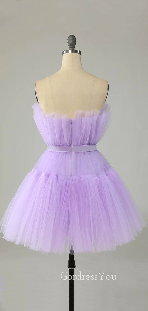 Simple A-line Tulle Strapless Short Homecoming Dresses, HM1103