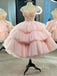 Pink Tulle Beaded A-line Spaghetti Straps Short Homecoming Dresses, HM1104