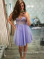 See Through Deep V-neck Tulle Beaded A-line Short Homecoming Dresses, HM1105