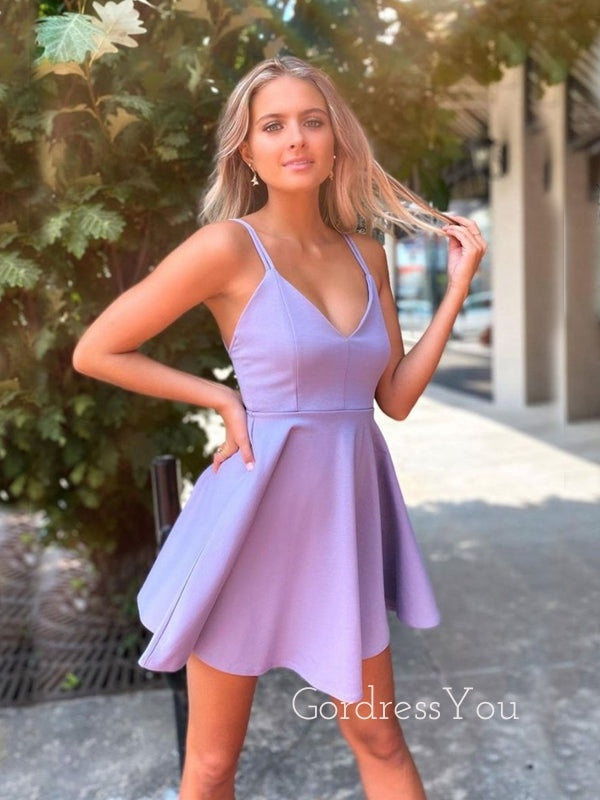 Spaghetti Straps A-line V-neck Short Homecoming Dresses, HM1106