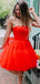 Red Tulle A-line Strapless Short Homecoming Dresses, HM1107