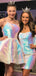 Mismatched Sparkly Spaghetti Straps Short Homecoming Dresses, HM1108