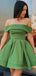 Off Shoulder A-line Satin Short Homecoming Dresses, HM1109