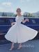 White Satin Off Shoulder A-line Short Homecoming Dresses, HM1111