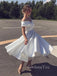 White Satin Off Shoulder A-line Short Homecoming Dresses, HM1111