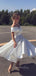 White Satin Off Shoulder A-line Short Homecoming Dresses, HM1111