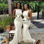 Mermaid White Long Bateau Custom Bridesmaid Dresses , BN1157