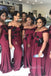 off Shoulder Burgundy Mermaid Appliques Long Custom Bridesmaid Dresses , BN1159