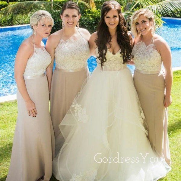 Simple Halter Chiffon Lace Long Mermaid Custom Bridesmaid Dresses , BN1161