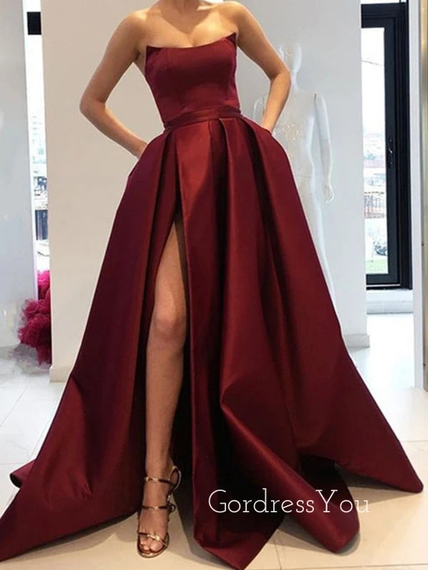 Formal Satin Long Strapless Party  Long Evening Prom Dresses, MR7003