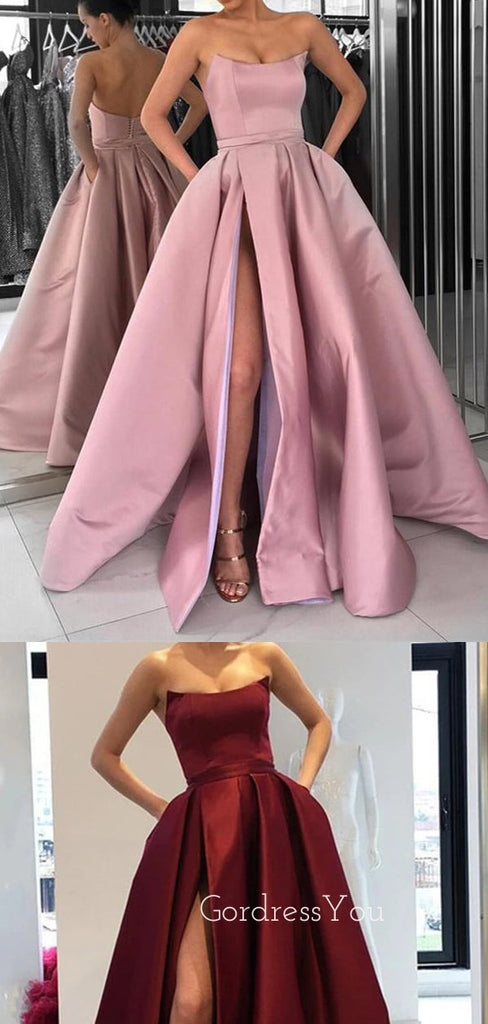 Formal Satin Long Strapless Party  Long Evening Prom Dresses, MR7003