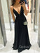 V Neck Black Sparkle Evening A-Line Long Prom Dresses, MR7005