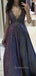 V Neck Fashion Sparkle Evening A-Line Long Prom Dresses, MR7006