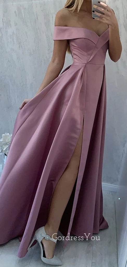 Mermaid Off-Shoulder Satin Long Evening Prom Dresses, MR7009