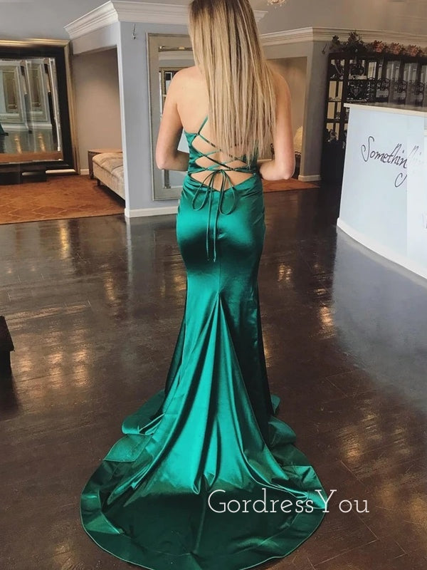 Cheap Simple Backless Dark Green Long Evening Party Prom Dresses, MR7014