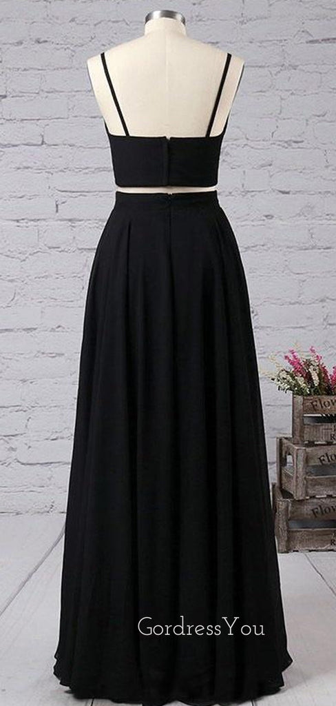 Two Pieces Cheap Black Chiffon Long Evening Prom dresses, MR7023