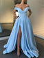 Off-shoulder Custom A-Line Satin Long Evening Prom Dresses, MR7025