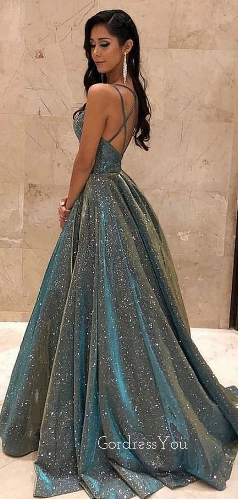 A-Line Sparkle Fashion Long Evening Prom Dresses, MR7032