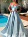 Simple Off-shoulder Custom A-Line Satin Long Evening Prom Dresses, MR7033