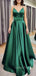 Sex Backless A-Line Satin V Neckline Long Evening Prom Dresses, Long Party prom dresses, MR7041