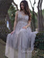 Lace Embroidery V-neck Tulle Floor Length Long Evening Prom Dresses, MR7042