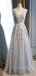 Lace Embroidery V-neck Tulle Floor Length Long Evening Prom Dresses, MR7042