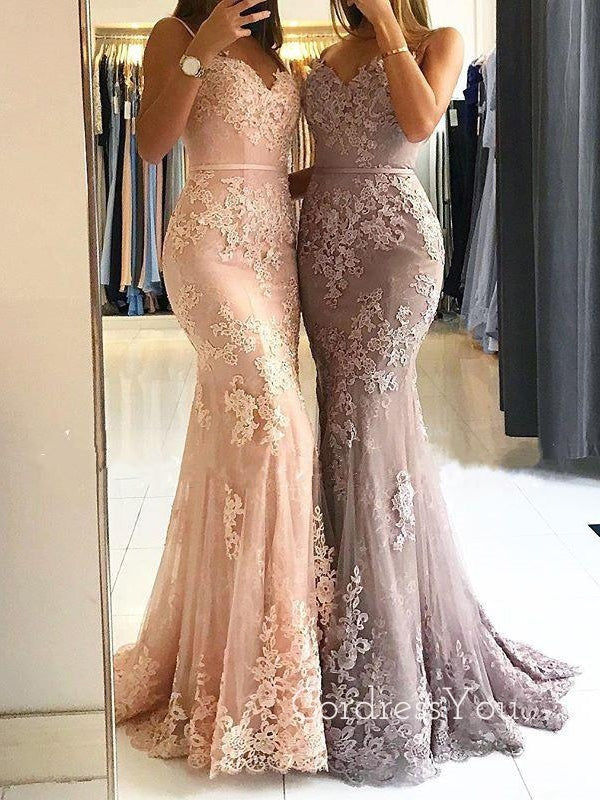 Sexy Lace Backless V Neck Tulle Long Evening Prom Dresses, MR7048