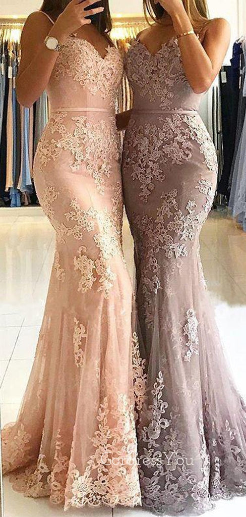 Sexy Lace Backless V Neck Tulle Long Evening Prom Dresses, MR7048