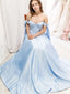 Off Shoulder A-Line Blue Long Evening Prom Dresses, MR7071