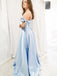 Off Shoulder A-Line Blue Long Evening Prom Dresses, MR7071