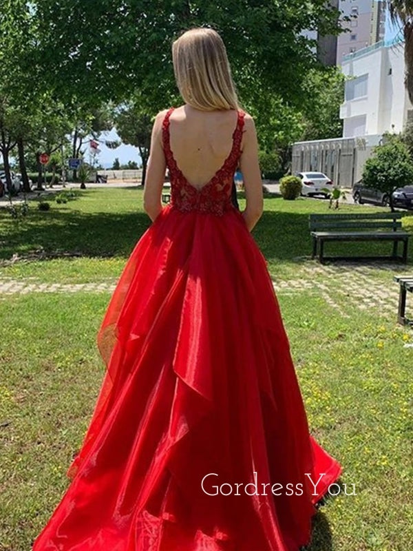 A-Line Red Long Evening Prom Dresses, Cheap Sweet Prom dresses, MR7072