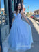 Affordable A-Line Blue Backless Long Evening Prom Dresses, MR7074