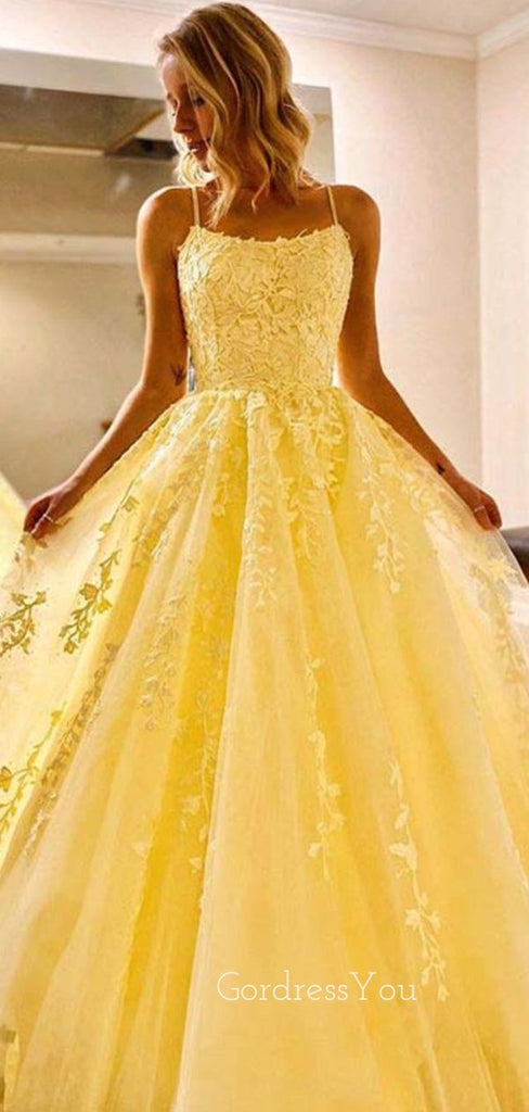 Lace Embroidery  Long Evening Prom Dresses, Cheap Tulle Sweet Prom Dresses, MR7075