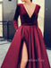 Sexy V Neck Long Sleeve Long Evening Prom dresses, MR7095