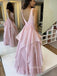 Sexy A-Line Pink Organza Long Evening Prom Dresses, Cheap Custom Prom Dresses, MR7096