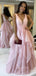 Sexy A-Line Pink Organza Long Evening Prom Dresses, Cheap Custom Prom Dresses, MR7096