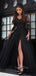 Sexy See Through Black Lace Long Sleeve A-Line Long Evening Prom Dresses, MR7103