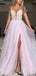 V Neck Backless Sparkly A-line Long Evening Prom Dresses, Cheap Tulle Sweet Dresses, MR7109