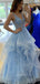 V Neck A-Line Blue Long Evening Prom Dresses, Cheap Sweet Prom dresses, MR7115