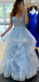 V Neck A-Line Blue Long Evening Prom Dresses, Cheap Sweet Prom dresses, MR7115