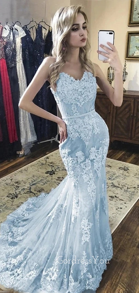 Sex Lace Mermaid Spaghetti Straps Tulle Long Evening Prom Dresses, MR7146