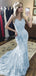 Sex Lace Mermaid Spaghetti Straps Tulle Long Evening Prom Dresses, MR7146