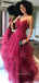 Sexy Backless Tulle A-line Burgundy Long Evening Prom Dresses, Cheap Custom Prom Dress, MR7158