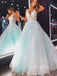 Deep V Neck Backless Lace Tulle Long Evening Prom Dresses, Cheap Sweet Prom Dresses, MR7171