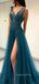 V Neck Beaded Dusty Blue Long Backless Evening Prom Dresses, Cheap Custom Prom Dresses, MR7182