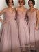 V Neck A-Line Lace Satin Long Evening Prom Dresses, MR7196