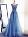 Sexy See Throuth Blue Lace Long Evening Prom Dresses, Cheap Sweet Prom Dresses, MR7204