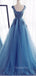 Sexy See Throuth Blue Lace Long Evening Prom Dresses, Cheap Sweet Prom Dresses, MR7204